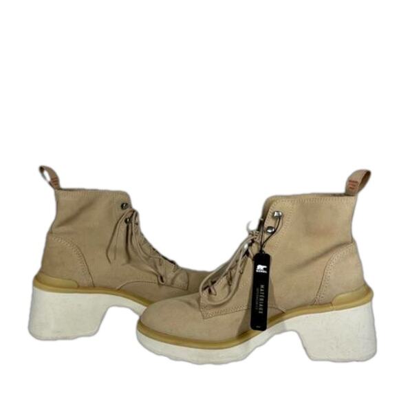 Sorel Hi-Line Waterproof Lace-Up Leather Suede Boots Chunky Heel Tan Sz 11 - Picture 2 of 14